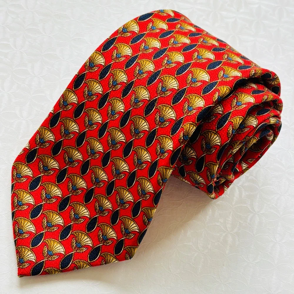 Jimmy V Tie Red Gold Fan Silk Necktie Men's 61